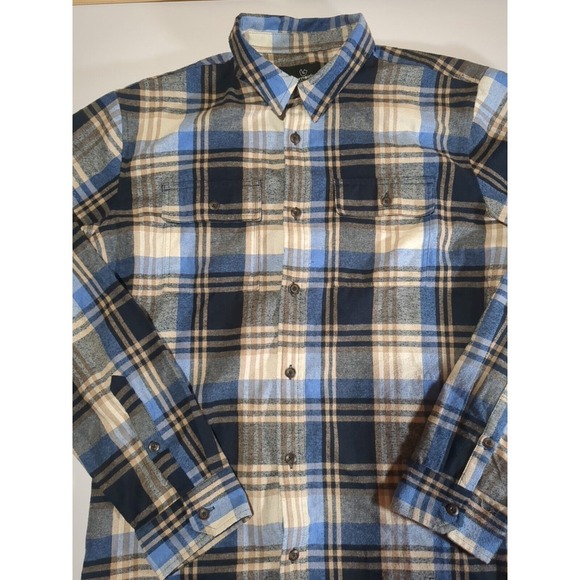 Men's Burnside Blue And White‎ Long Sleeve Button Up Flannel Size L - Picture 1 of 7